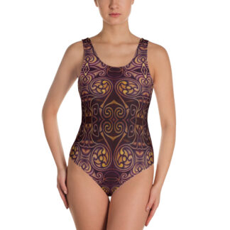 CAVIS Celtic Dragon One-Piece Swimsuit, Alternative Burgundy and Gold Swimwear