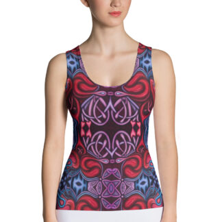 CAVIS Celtic Heart Fitted Tank Top, Red and Blue Alternative Design Sleeveless Shirt