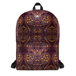 CAVIS Celtic Dragon Design Backpack, Alternative Burgundy and Gold Book Bag - Front