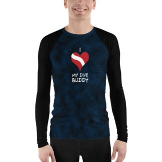 CAVIS Scuba Diver Silhouette Men's Rash Guard, I Love My Dive Buddy Swim Shirt