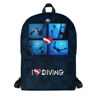 CAVIS Underwater Scuba Diver Backpack with Scuba Diver Silhouette, I Love Diving and Dive Flag Heart Fashion Backpack