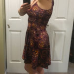 CAVIS Celtic Dragon Skater Style Dress Alternative Burgundy and Gold Pattern Sleeveless Flare Dress