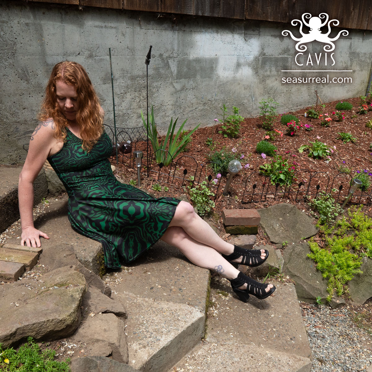 CAVIS Wonderpus Green and Black Skater Dress 1