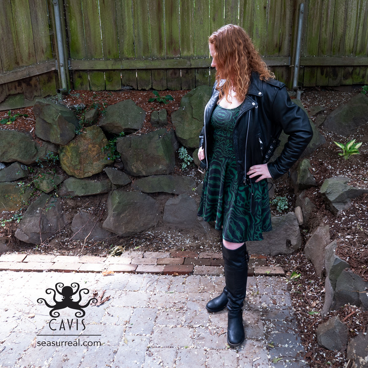 Wonderpus Green and Black Skater Dress 3