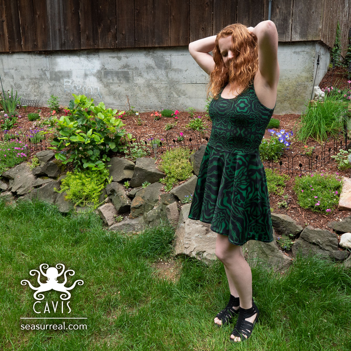 Wonderpus Green and Black Skater Dress 4