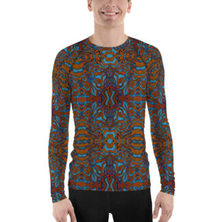CAVIS Wunderpus Octopus Pattern Men’s Rash Guard, Alternative Orange and Blue Swim Shirt