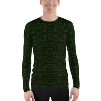 CAVIS Wunderpus Octopus Pattern Men’s Rash Guard, Alternative Green and Black Swim Shirt