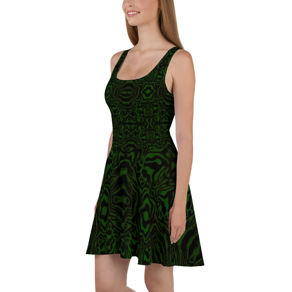 CAVIS Wunderpus Octopus Pattern Skater Style Dress, Alternative Fashion Green and Black Flare Dress - Image 3
