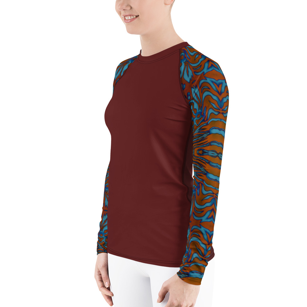 CAVIS Wunderpus Octopus Pattern Sleeve Women’s Rash Guard, Alternative Orange and Blue Arm Swim Shirt - Image 3
