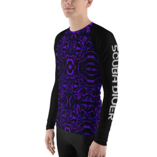 CAVIS Wunderpus Octopus Pattern Scuba Diver Men’s Rash Guard, Purple and Black Swim Shirt