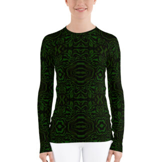 CAVIS Wunderpus Octopus Pattern Women’s Rash Guard, Alternative Green and Black Swim Shirt