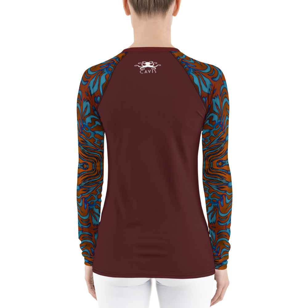 CAVIS Wunderpus Octopus Pattern Sleeve Women’s Rash Guard, Alternative Orange and Blue Arm Swim Shirt - Image 2