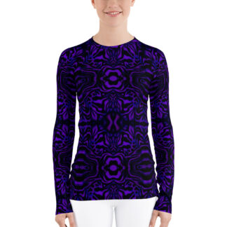 CAVIS Wunderpus Octopus Pattern Women’s Rash Guard, Purple and Black Swim Shirt