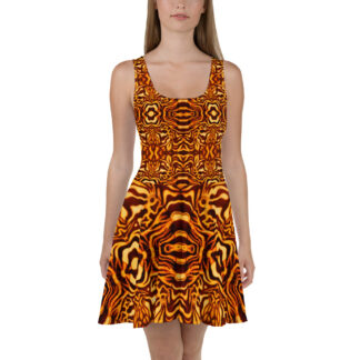 CAVIS Wunderpus Octopus Pattern Skater Style Dress, Alternative Fashion Orange and Yellow Flare Dress