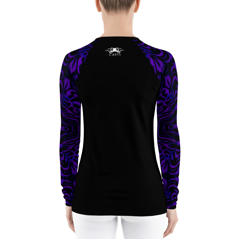 CAVIS Wunderpus Octopus Pattern Sleeve Women’s Rash Guard, Alternative Purple and Black Embossed Arm Swim Shirt - Image 2