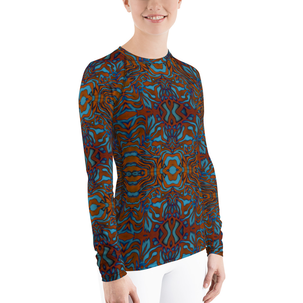 CAVIS Wunderpus Octopus Pattern Women’s Rash Guard, Alternative Orange and Blue Swim Shirt - Image 4