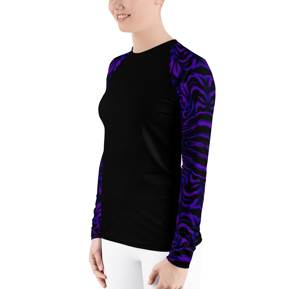 CAVIS Wunderpus Octopus Pattern Sleeve Women’s Rash Guard, Alternative Purple and Black Embossed Arm Swim Shirt - Image 3