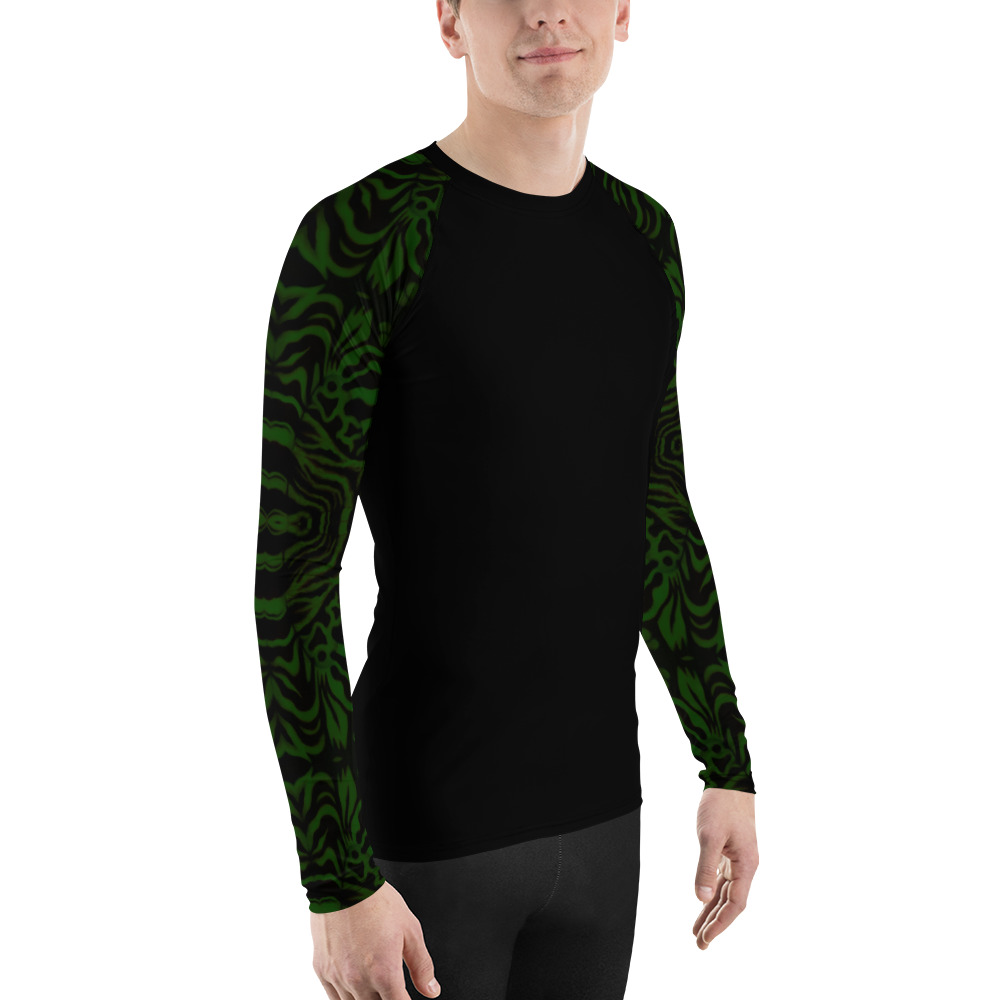 CAVIS Wunderpus Octopus Pattern Sleeve Men’s Rash Guard, Alternative Green and Black Embossed Arm Swim Shirt - Image 4