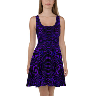 CAVIS Wunderpus Octopus Pattern Skater Style Dress, Alternative Fashion Purple and Black Flare Dress
