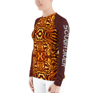 CAVIS Wunderpus Octopus Pattern Scuba Diver Women’s Rash Guard, Orange and Yellow Swim Shirt