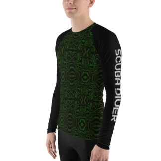 CAVIS Wunderpus Octopus Pattern Scuba Diver Men’s Rash Guard, Green and Black Swim Shirt