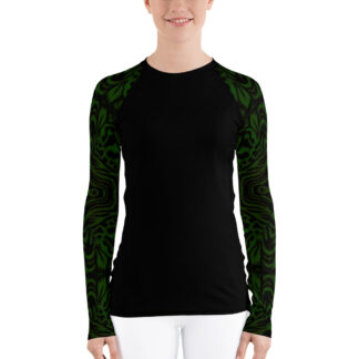 CAVIS Wunderpus Octopus Pattern Sleeve Women’s Rash Guard, Alternative Green and Black Arm Swim Shirt
