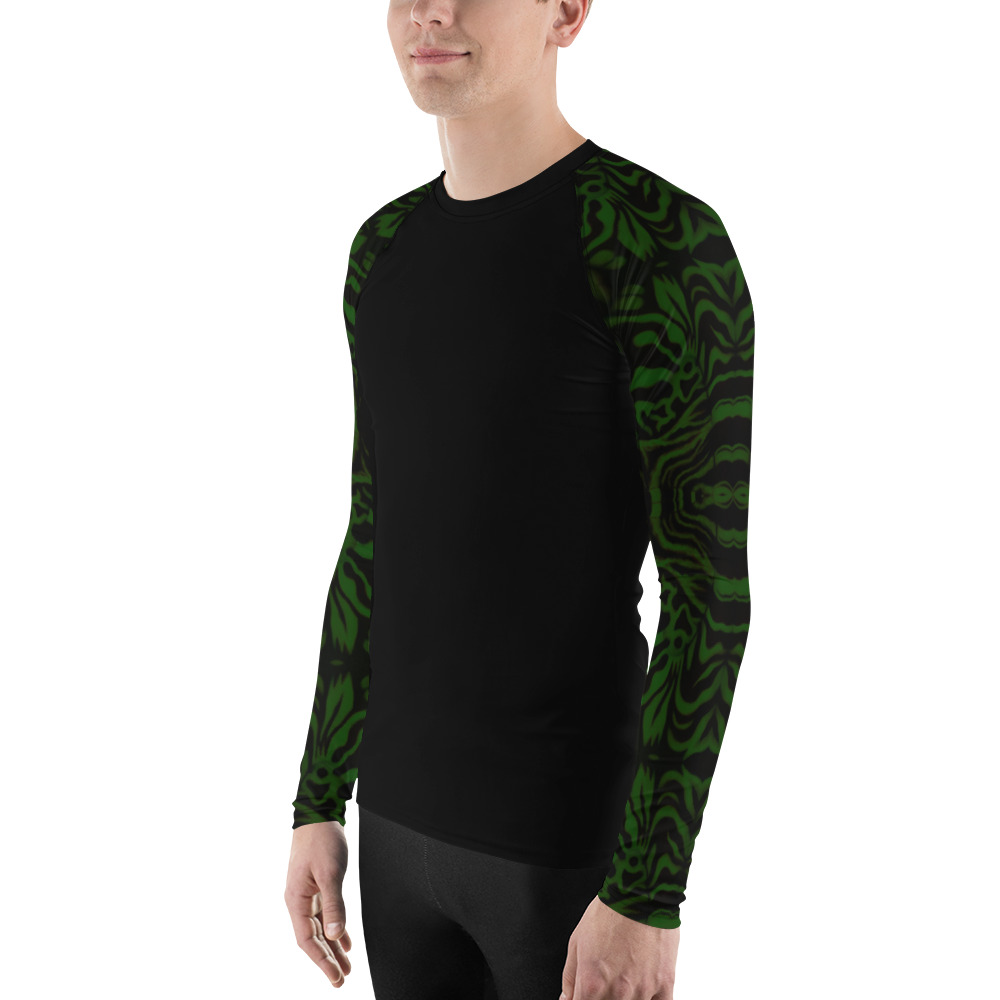 CAVIS Wunderpus Octopus Pattern Sleeve Men’s Rash Guard, Alternative Green and Black Embossed Arm Swim Shirt - Image 3