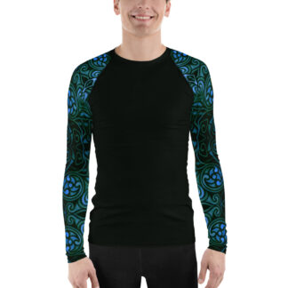 CAVIS Celtic Dragon Sleeve Men's Rash Guard, Alternative Blue Green Pattern Swim Shirt