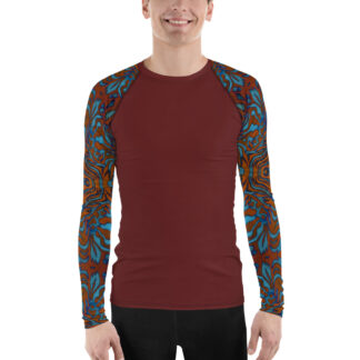 CAVIS Wunderpus Octopus Pattern Sleeve Men’s Rash Guard, Alternative Orange and Blue Embossed Arm Swim Shirt