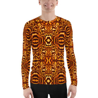CAVIS Wunderpus Octopus Pattern Men’s Rash Guard, Orange and Yellow Swim Shirt