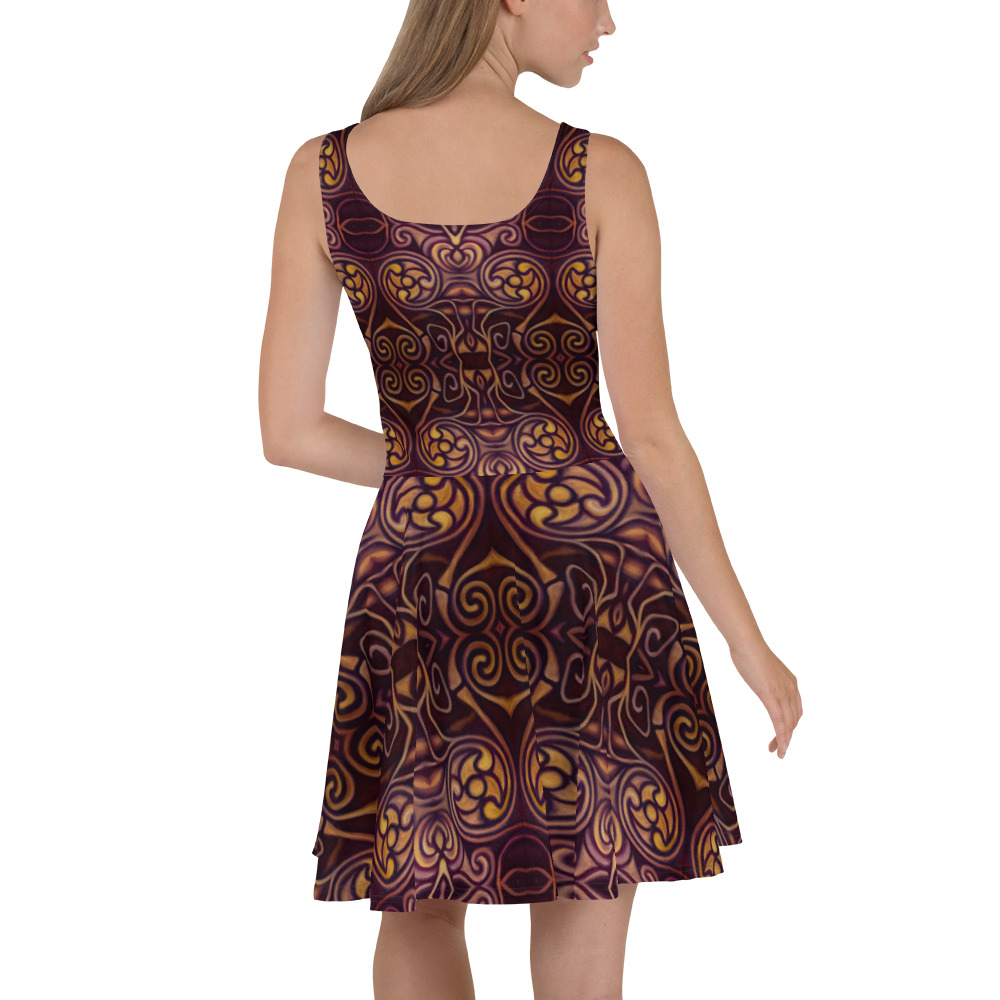 CAVIS Celtic Dragon Flare Dress - Burgundy Pattern Skater Dress - Back