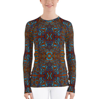 CAVIS Wunderpus Octopus Pattern Women’s Rash Guard, Alternative Orange and Blue Swim Shirt