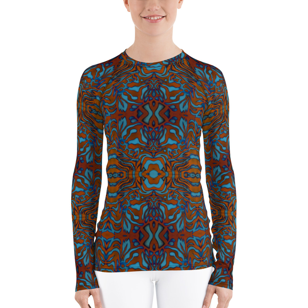 CAVIS Wunderpus Octopus Pattern Women’s Rash Guard, Alternative Orange and Blue Swim Shirt