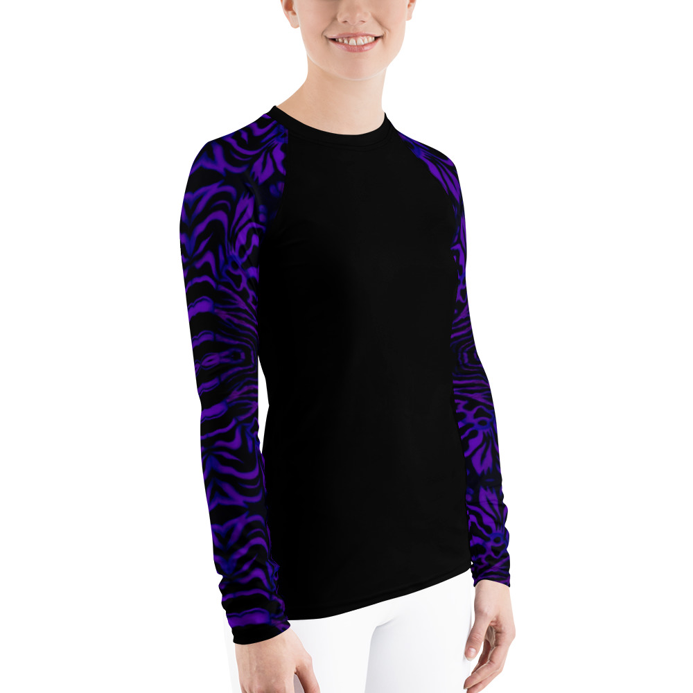 CAVIS Wunderpus Octopus Pattern Sleeve Women’s Rash Guard, Alternative Purple and Black Embossed Arm Swim Shirt - Image 4
