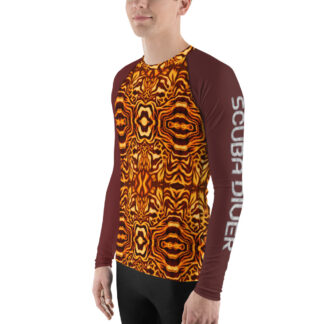 CAVIS Wunderpus Octopus Pattern Scuba Diver Men’s Rash Guard, Orange and Yellow Swim Shirt