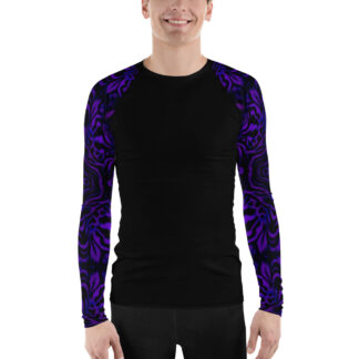 CAVIS Wunderpus Octopus Pattern Sleeve Men’s Rash Guard, Alternative Purple and Black Embossed Arm Swim Shirt