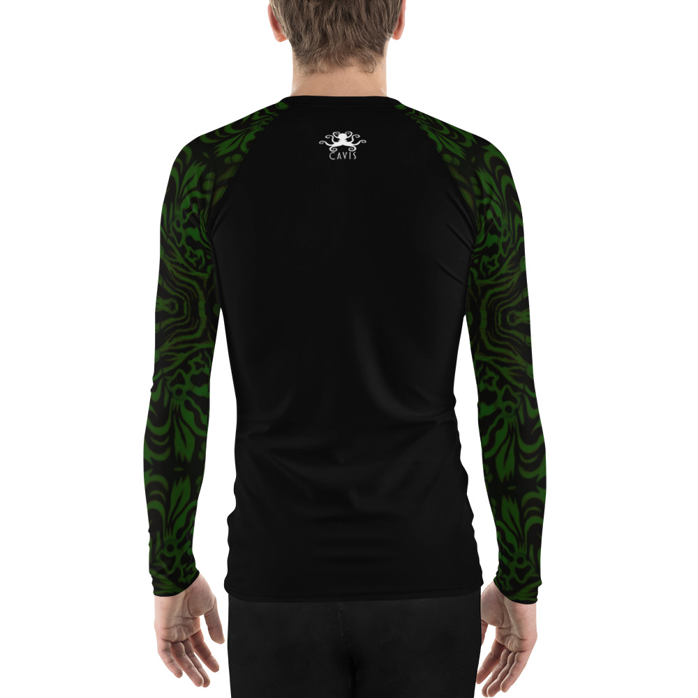 CAVIS Wunderpus Octopus Pattern Sleeve Men’s Rash Guard, Alternative Green and Black Embossed Arm Swim Shirt - Image 2
