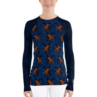 CAVIS Flying Octopus Pattern Women's Rash Guard, Dark Blue Dive Skin Swim Shirt