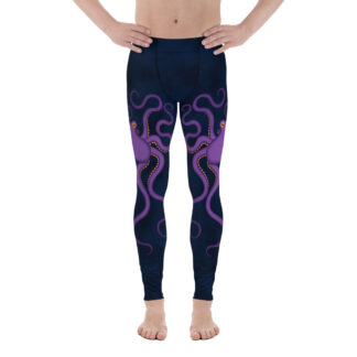 CAVIS Purple Octopus Men's Leggings - Dark Blue Scuba Dive Skin - Front