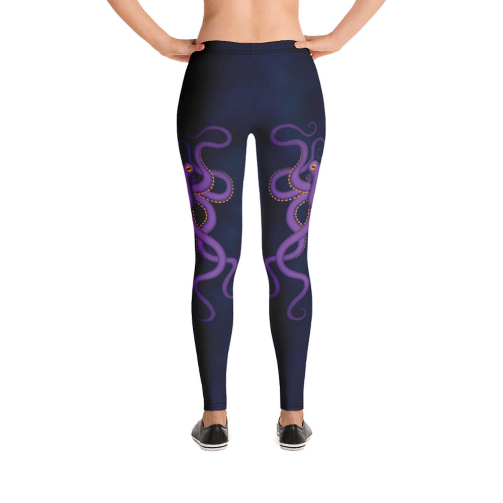 CAVIS Purple Octopus Women's Leggings - Dark Blue Scuba Dive Skin - Back