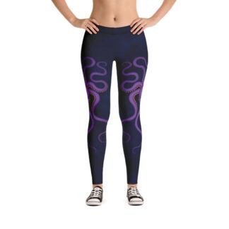 CAVIS Purple Octopus Women's Leggings - Dark Blue Scuba Dive Skin - Front