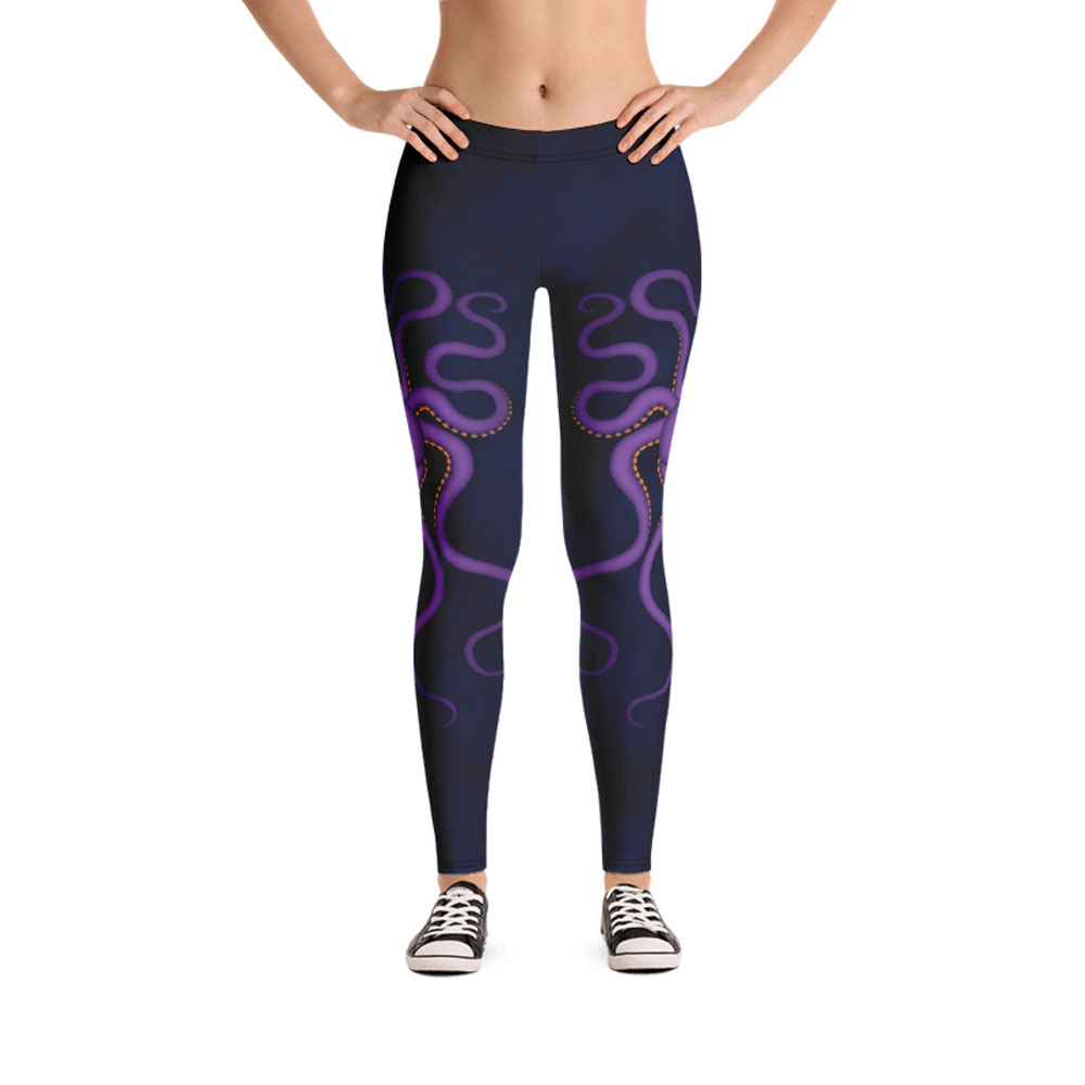 CAVIS Purple Octopus Women's Leggings - Dark Blue Scuba Dive Skin - Front
