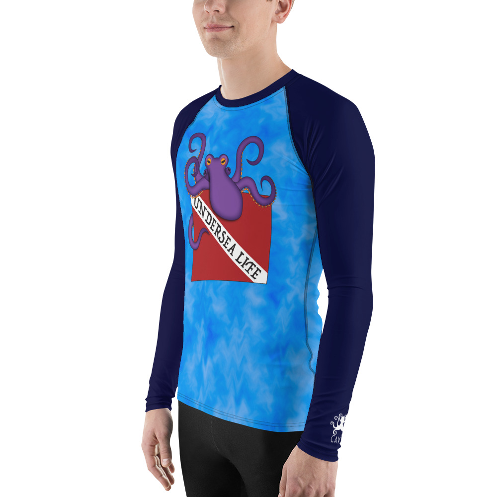 CAVIS Dive Flag Octopus Men’s Rash Guard - Undersea Life Dive Skin Swim Shirt - Left