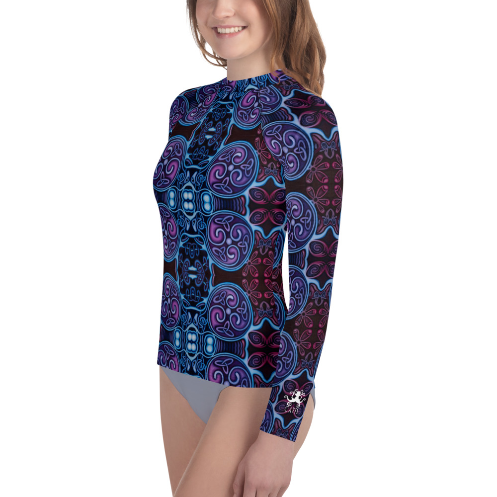 CAVIS Celtic Heart Youth Rash Guard - Purple Blue Swim Shirt - Left