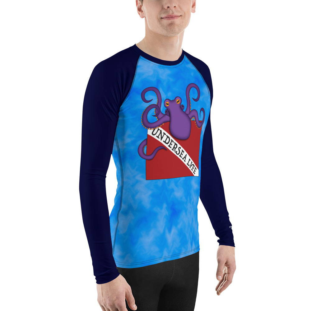 CAVIS Dive Flag Octopus Men’s Rash Guard - Undersea Life Dive Skin Swim Shirt - Right