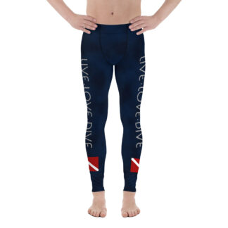 CAVIS Dive Flag Men's Leggings - Live Love Dive - Dark Blue Scuba Diver Leggings - Front