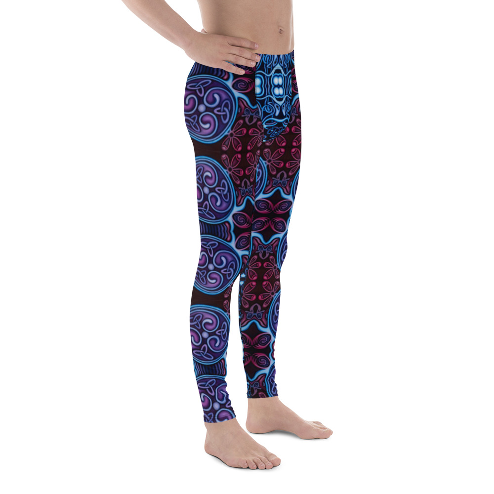 CAVIS Celtic Soul Men's Leggings - Red Blue Pattern Scuba Dive Skin - Right