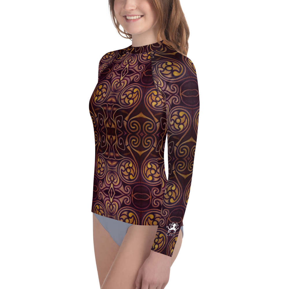 CAVIS Celtic Dragon Youth Rash Guard - Burgundy Swim Shirt - Left
