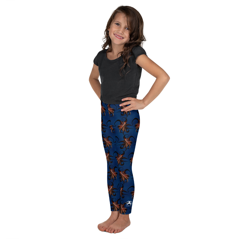 CAVIS Flying Octopus Kid's Leggings - Dark Blue - Left