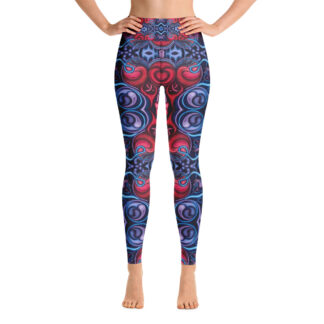 CAVIS Celtic Heart Women's High Waist Leggings - Red Blue Pattern - Front